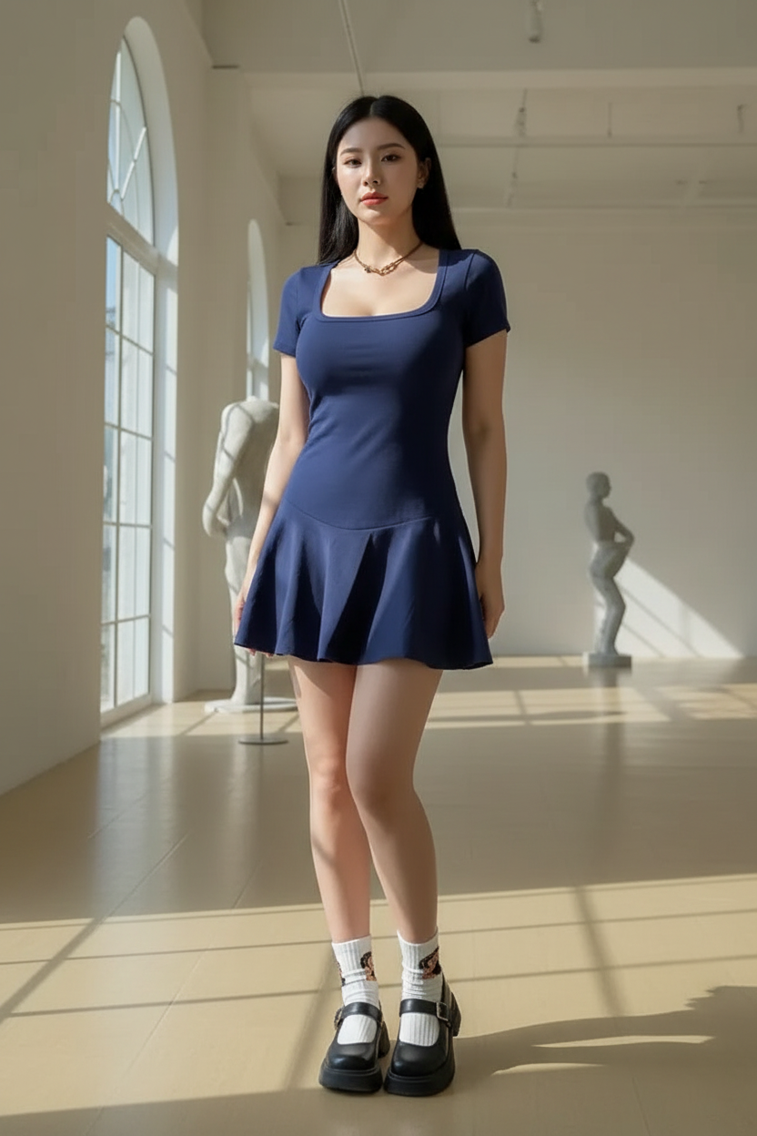 Women's Square Neck Bodycon Mini Dress - Short Sleeve Empire Waist Summer Dress - Matt's random items Dresses (Image 4)