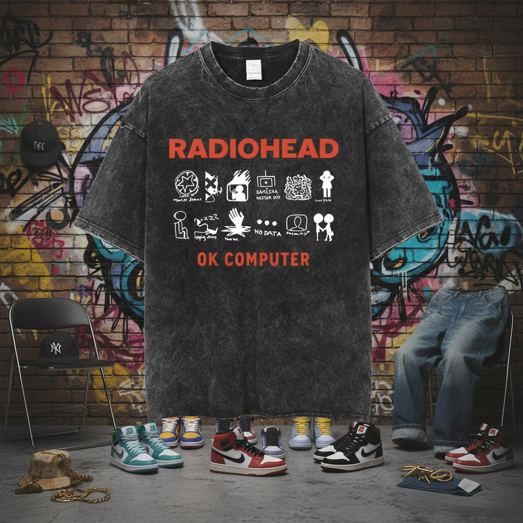Radiohead Band T-Shirt in hip-hop streetwear setting