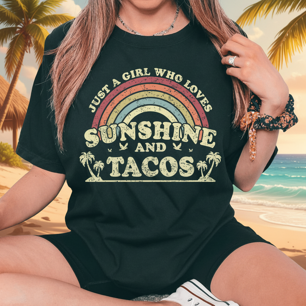 Just A Girl Who Loves Sunshine And Tacos Tee - MerchMallow T-SHIRT (Image 6)