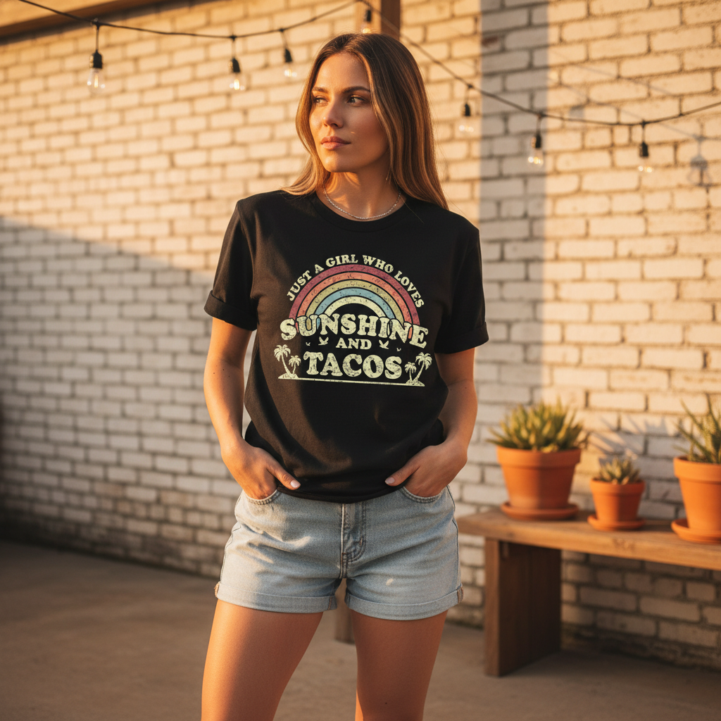 Just A Girl Who Loves Sunshine And Tacos Tee - MerchMallow T-SHIRT (Image 3)