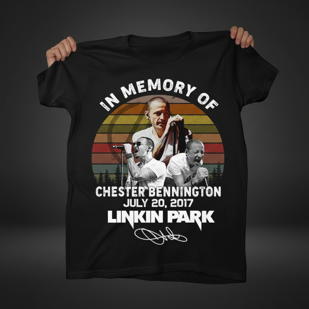 Linkin Park Tribute T-Shirt detail shot in dark studio with moody lighting