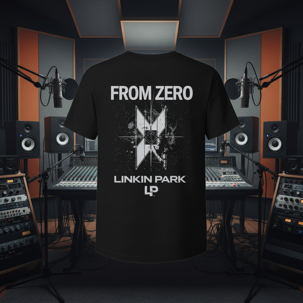 Linkin Park From Zero Tour T-Shirt back design in music studio with sound panels