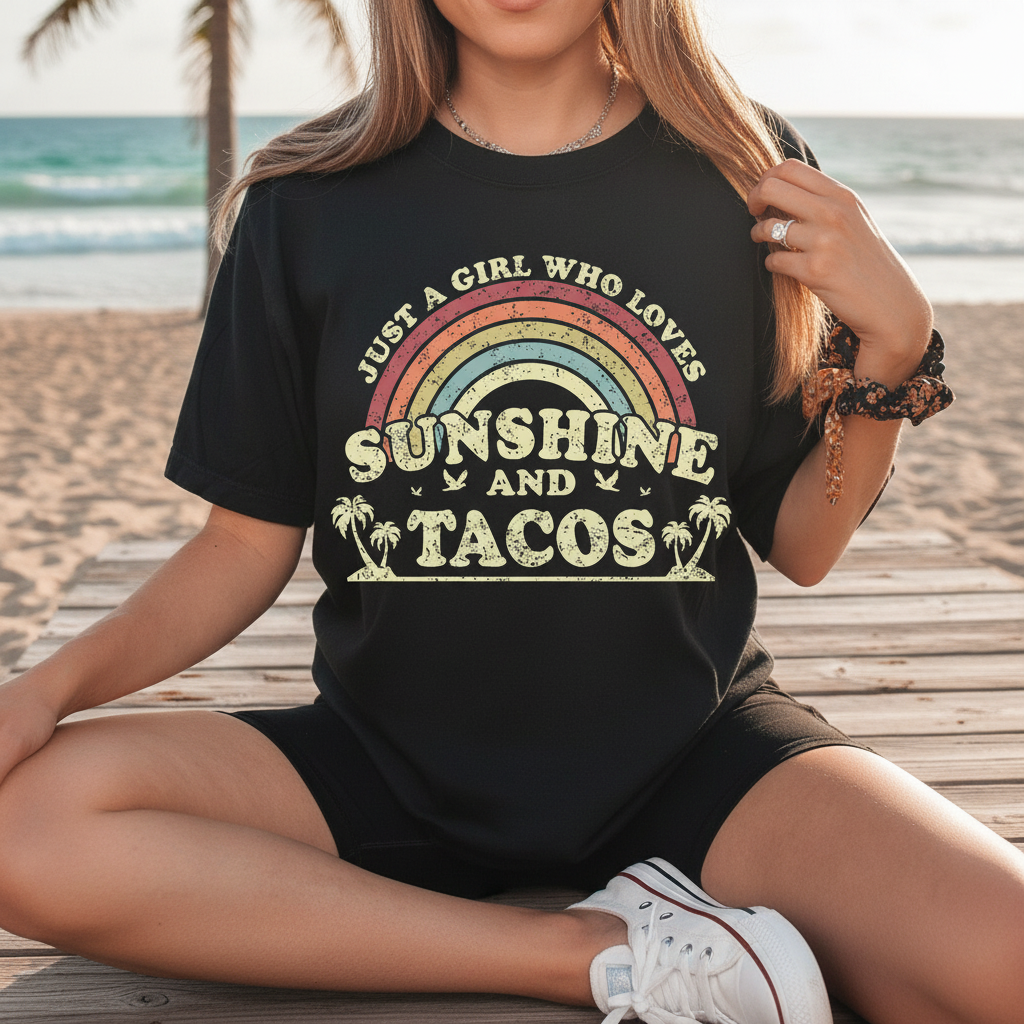 Just A Girl Who Loves Sunshine And Tacos Tee - MerchMallow T-SHIRT (Image 4)