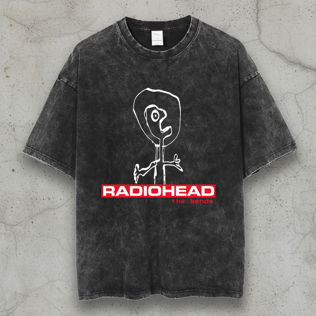 Radiohead Band Tee close-up on concrete wall showing fabric texture