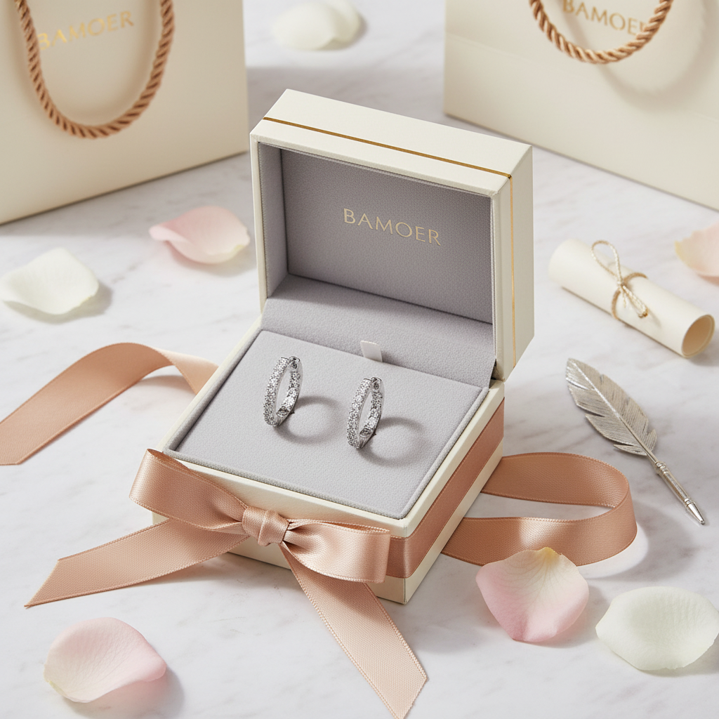 BAMOER 925 Sterling Silver Moissanite Hoop Earrings in luxury gift box