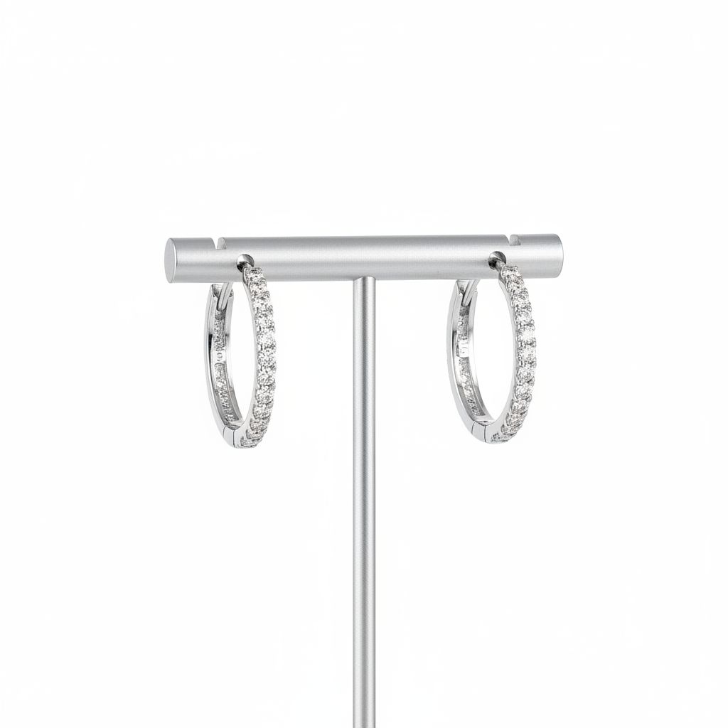 BAMOER 925 Sterling Silver Moissanite Hoop Earrings on metal display stand