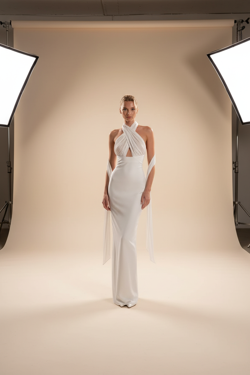 Women's Elegant Halter Neck Long Dress - Backless Evening Gown with Ribbon Detail - Matt's random items Dresses (Image 2)