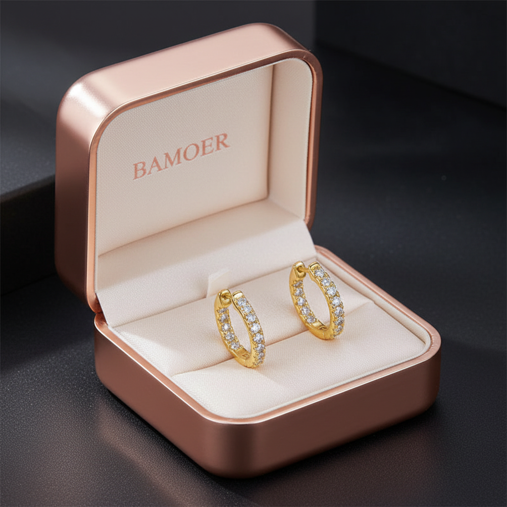 BAMOER 925 Sterling Silver Moissanite Hoop Earrings in rose gold gift box