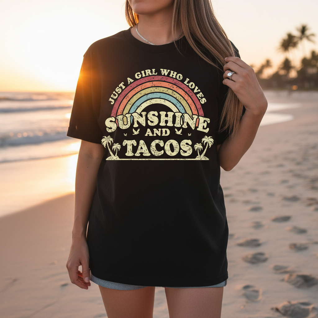 Just A Girl Who Loves Sunshine And Tacos Tee - MerchMallow T-SHIRT (Image 2)