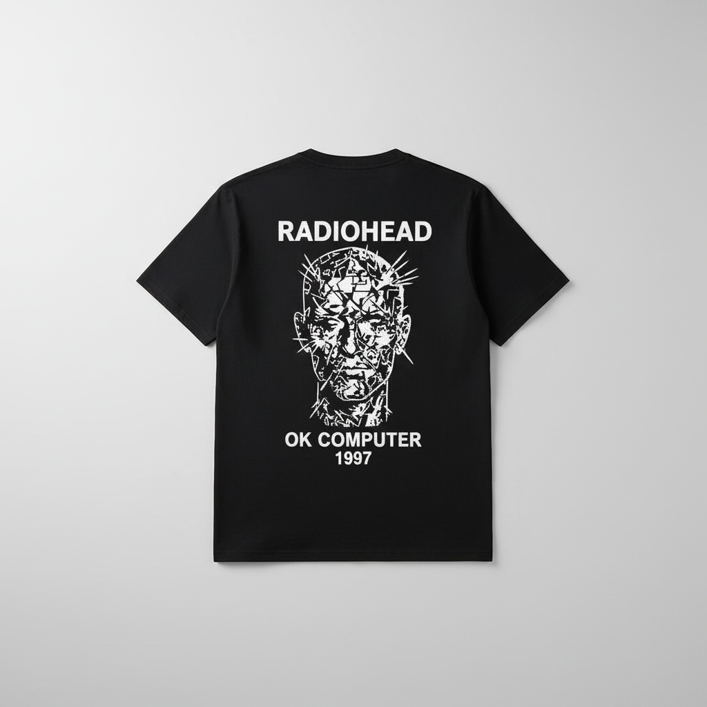 Radiohead Washed Cotton T-Shirt back view in minimalist studio
