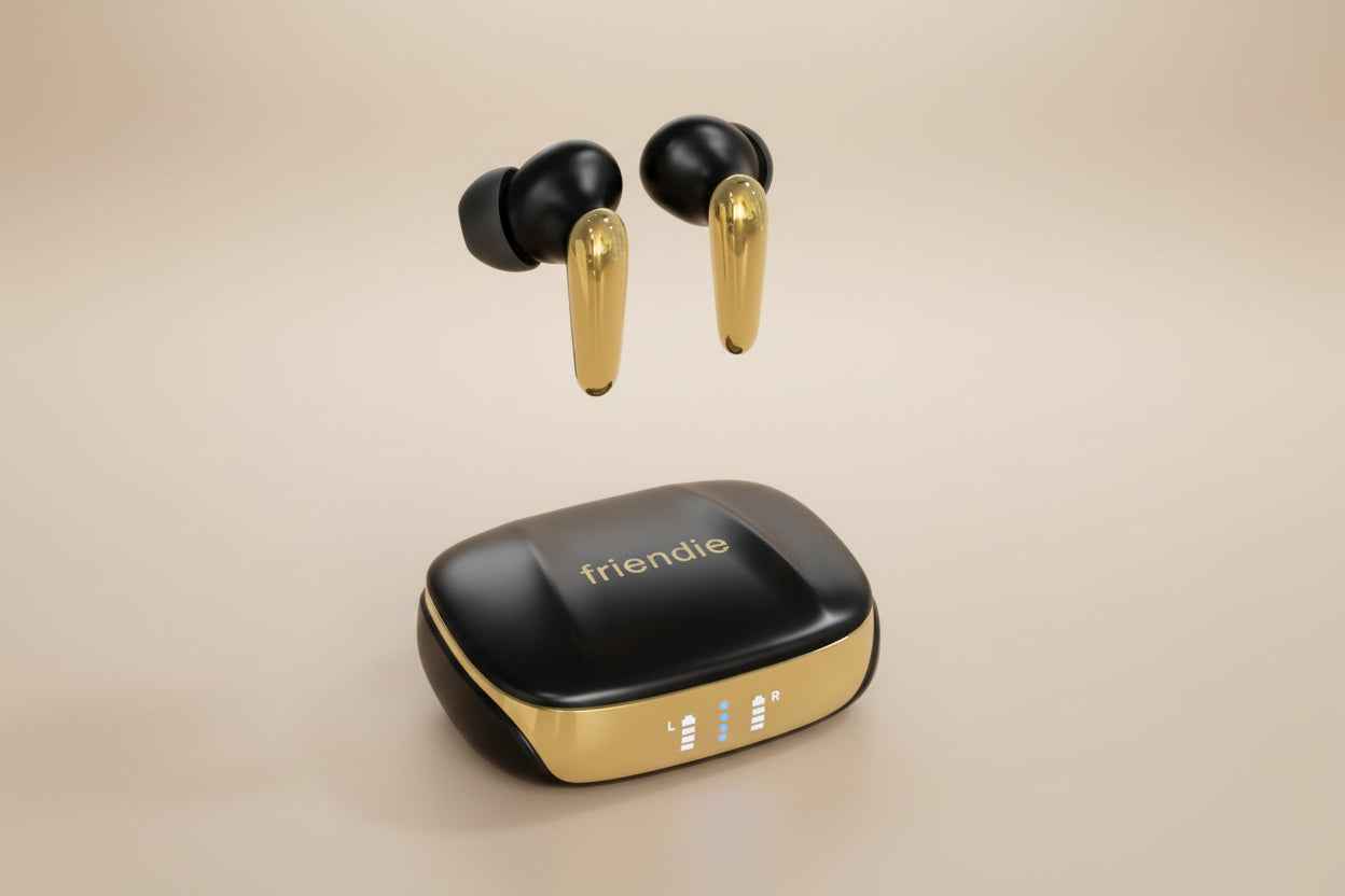 Friendie AIR Focus ANC Wireless Earbuds - Active Noise Cancelling Headphones - Black & Gold